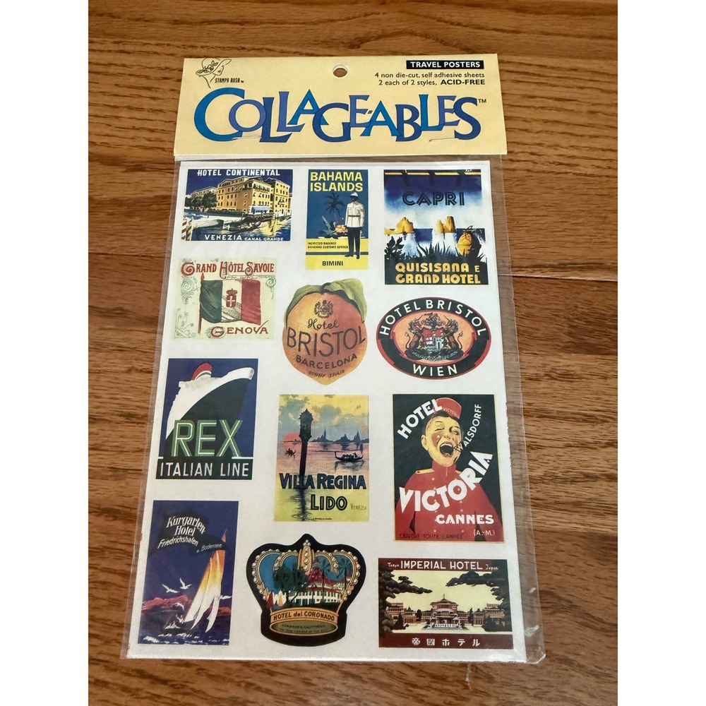 Stampa Rosa Collageables Vintage Travel Poster Stickers 4pc International Hotels